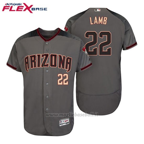 Maglia Baseball Uomo Arizona Diamondbacks 22 Jake Lamb Grey Rosso 2017 Flex Base